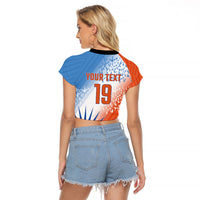 Custom India Cricket Raglan Cropped T Shirt Men In Blue Ashoka Chakra Pride