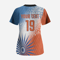 Custom India Cricket Scrub Top Men In Blue Ashoka Chakra Pride