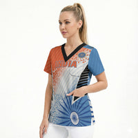 Custom India Cricket Scrub Top Men In Blue Ashoka Chakra Pride