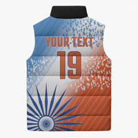 Custom India Cricket Sleeveless Puffer Jacket Men In Blue Ashoka Chakra Pride