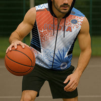 Custom India Cricket Sleeveless Zip Hoodie Men In Blue Ashoka Chakra Pride
