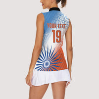 Custom India Cricket Women Sleeveless Polo Shirt Men In Blue Ashoka Chakra Pride