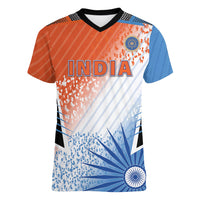 Custom India Cricket Women V-Neck T-Shirt Men In Blue Ashoka Chakra Pride