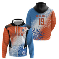 Custom India Cricket Zip Hoodie Men In Blue Ashoka Chakra Pride