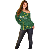 Custom Pakistan Cricket Off Shoulder Sweater Shaheens Crescent Star Spirit