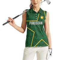 Custom Pakistan Cricket Women Sleeveless Polo Shirt Shaheens Crescent Star Spirit