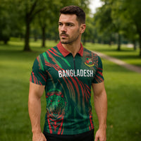 Custom Bangladesh Cricket Zipper Polo Shirt Royal Bengal Tiger Spirit