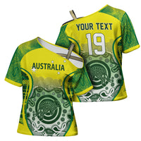 Custom Australia Cricket Cross Shoulder Shirt Aboriginal Kangaroo Southern Cross