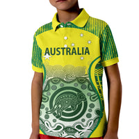 Custom Australia Cricket Kid Polo Shirt Aboriginal Kangaroo Southern Cross