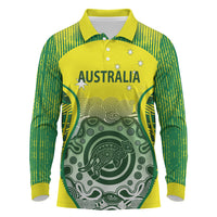 Custom Australia Cricket Long Sleeve Polo Shirt Aboriginal Kangaroo Southern Cross