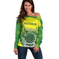 Custom Australia Cricket Off Shoulder Sweater Aboriginal Kangaroo Southern Cross
