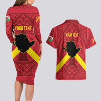 Personalized Anglesey Ynys Mon Couples Matching Long Sleeve Bodycon Dress and Hawaiian Shirt Map and Emblem Celtic Style - Wonder Print Shop