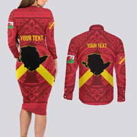 Personalized Anglesey Ynys Mon Couples Matching Long Sleeve Bodycon Dress and Long Sleeve Button Shirt Map and Emblem Celtic Style - Wonder Print Shop