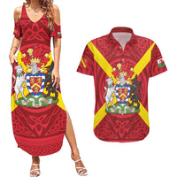 Personalized Anglesey Ynys Mon Couples Matching Summer Maxi Dress and Hawaiian Shirt Map and Emblem Celtic Style - Wonder Print Shop