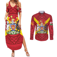 Personalized Anglesey Ynys Mon Couples Matching Summer Maxi Dress and Long Sleeve Button Shirt Map and Emblem Celtic Style - Wonder Print Shop
