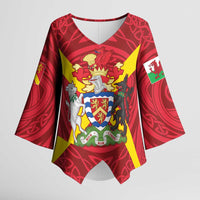 Personalized Anglesey Ynys Mon Kimono Sleeve Blouse Map and Emblem Celtic Style - Wonder Print Shop