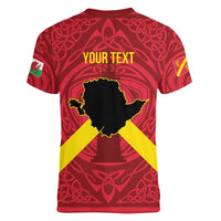 Personalized Anglesey Ynys Mon Women V-Neck T-Shirt Map and Emblem Celtic Style - Wonder Print Shop