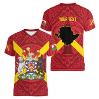 Personalized Anglesey Ynys Mon Women V-Neck T-Shirt Map and Emblem Celtic Style - Wonder Print Shop