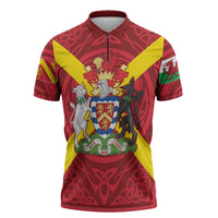 Personalized Anglesey Ynys Mon Zipper Polo Shirt Map and Emblem Celtic Style - Wonder Print Shop