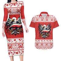 Poland Christmas Couples Matching Long Sleeve Bodycon Dress and Hawaiian Shirt Polish Eagle with Flag Style - Wonder Print Shop