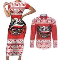 Poland Christmas Couples Matching Short Sleeve Bodycon Dress and Long Sleeve Button Shirt Polish Eagle with Flag Style - Wonder Print Shop