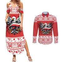 Poland Christmas Couples Matching Summer Maxi Dress and Long Sleeve Button Shirt Polish Eagle with Flag Style - Wonder Print Shop