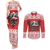 Poland Christmas Couples Matching Tank Maxi Dress and Long Sleeve Button Shirt Polish Eagle with Flag Style - Wonder Print Shop