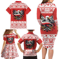 Poland Christmas Family Matching Long Sleeve Bodycon Dress and Hawaiian Shirt Polish Eagle with Flag Style - Wonder Print Shop