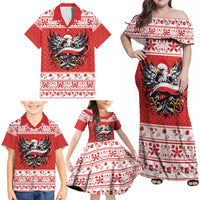 Poland Christmas Family Matching Off Shoulder Maxi Dress and Hawaiian Shirt Polish Eagle with Flag Style - Wonder Print Shop