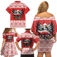 Poland Christmas Family Matching Off Shoulder Short Dress and Hawaiian Shirt Polish Eagle with Flag Style - Wonder Print Shop