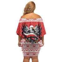 Poland Christmas Family Matching Off Shoulder Short Dress and Hawaiian Shirt Polish Eagle with Flag Style - Wonder Print Shop