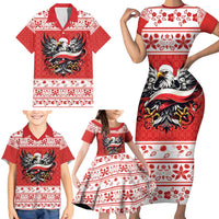 Poland Christmas Family Matching Short Sleeve Bodycon Dress and Hawaiian Shirt Polish Eagle with Flag Style - Wonder Print Shop