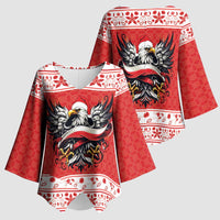Poland Christmas Kimono Sleeve Blouse Polish Eagle with Flag Style - Wonder Print Shop