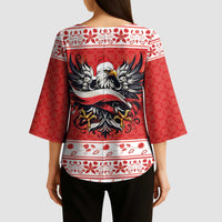 Poland Christmas Kimono Sleeve Blouse Polish Eagle with Flag Style - Wonder Print Shop