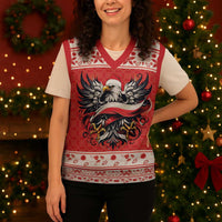 Poland Christmas Knitted V-Neck Vest Polish Eagle with Flag Style - Wonder Print Shop