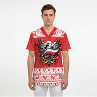 Poland Christmas Scrub Top Polish Eagle with Flag Style - Wonder Print Shop