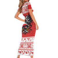 Poland Christmas Short Sleeve Bodycon Dress Polish Eagle with Flag Style - Wonder Print Shop
