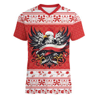Poland Christmas Women V-Neck T-Shirt Polish Eagle with Flag Style - Wonder Print Shop