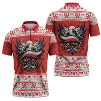 Poland Christmas Zipper Polo Shirt Polish Eagle with Flag Style - Wonder Print Shop