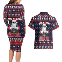 Funny Santa Six Seven Bruh Christmas Couples Matching Long Sleeve Bodycon Dress and Hawaiian Shirt Meme Gen Alpha Slang - Wonder Print Shop