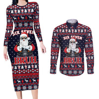 Funny Santa Six Seven Bruh Christmas Couples Matching Long Sleeve Bodycon Dress and Long Sleeve Button Shirt Meme Gen Alpha Slang - Wonder Print Shop
