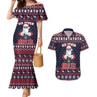 Funny Santa Six Seven Bruh Christmas Couples Matching Mermaid Dress and Hawaiian Shirt Meme Gen Alpha Slang - Wonder Print Shop