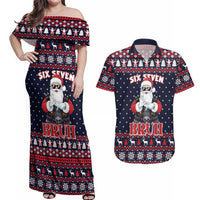 Funny Santa Six Seven Bruh Christmas Couples Matching Off Shoulder Maxi Dress and Hawaiian Shirt Meme Gen Alpha Slang - Wonder Print Shop