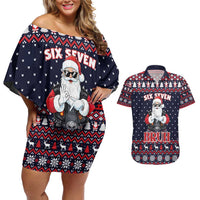 Funny Santa Six Seven Bruh Christmas Couples Matching Off Shoulder Short Dress and Hawaiian Shirt Meme Gen Alpha Slang - Wonder Print Shop