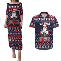 Funny Santa Six Seven Bruh Christmas Couples Matching Puletasi and Hawaiian Shirt Meme Gen Alpha Slang - Wonder Print Shop