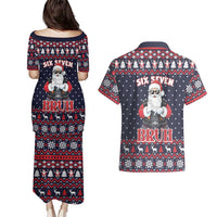 Funny Santa Six Seven Bruh Christmas Couples Matching Puletasi and Hawaiian Shirt Meme Gen Alpha Slang - Wonder Print Shop