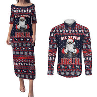 Funny Santa Six Seven Bruh Christmas Couples Matching Puletasi and Long Sleeve Button Shirt Meme Gen Alpha Slang - Wonder Print Shop