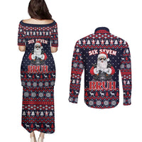 Funny Santa Six Seven Bruh Christmas Couples Matching Puletasi and Long Sleeve Button Shirt Meme Gen Alpha Slang - Wonder Print Shop
