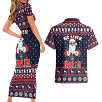 Funny Santa Six Seven Bruh Christmas Couples Matching Short Sleeve Bodycon Dress and Hawaiian Shirt Meme Gen Alpha Slang - Wonder Print Shop