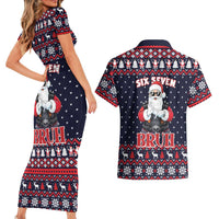 Funny Santa Six Seven Bruh Christmas Couples Matching Short Sleeve Bodycon Dress and Hawaiian Shirt Meme Gen Alpha Slang - Wonder Print Shop